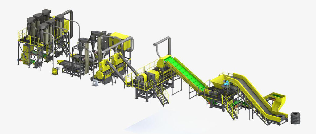 Large scale tire recycling crushing milling processing line